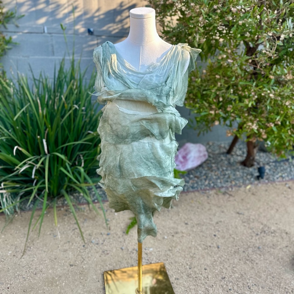 Tempo Paris Green Ruffled Cowl Neck Mini Dress